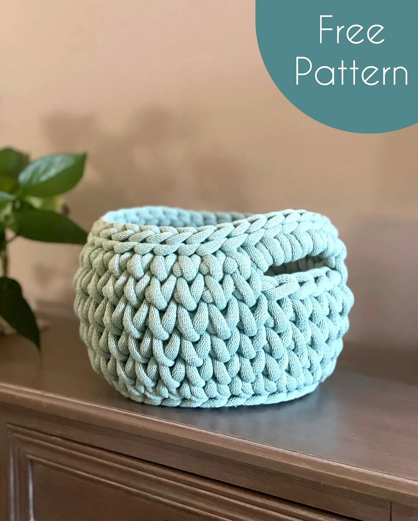 Easy Crochet Basket in Soft Pastel Blue with Textured Design