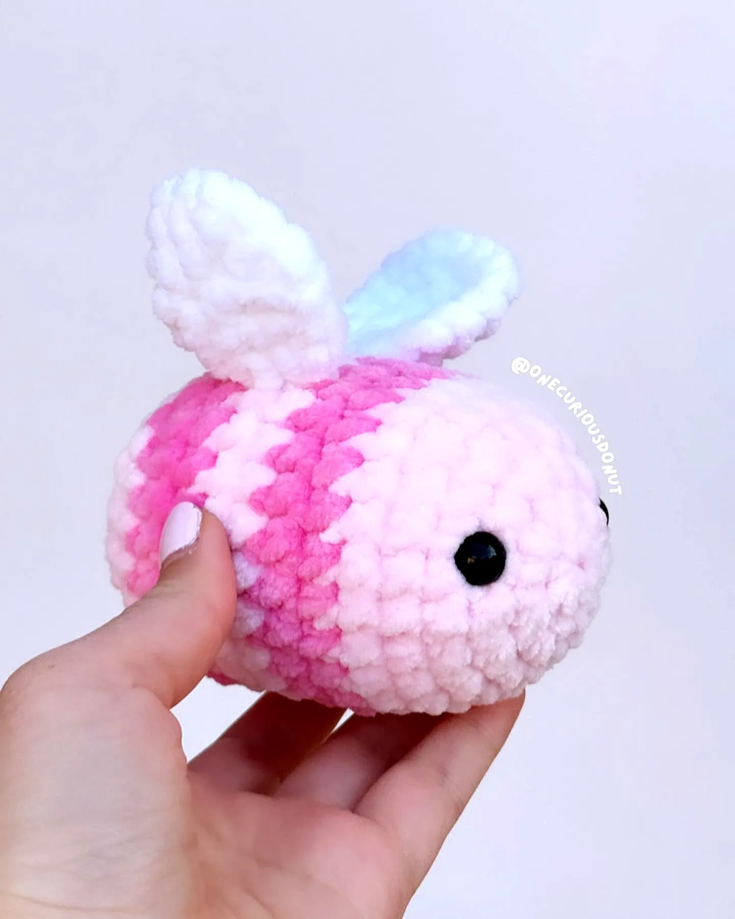 Easy Crochet Bee in Pink and White with Adorable Wings