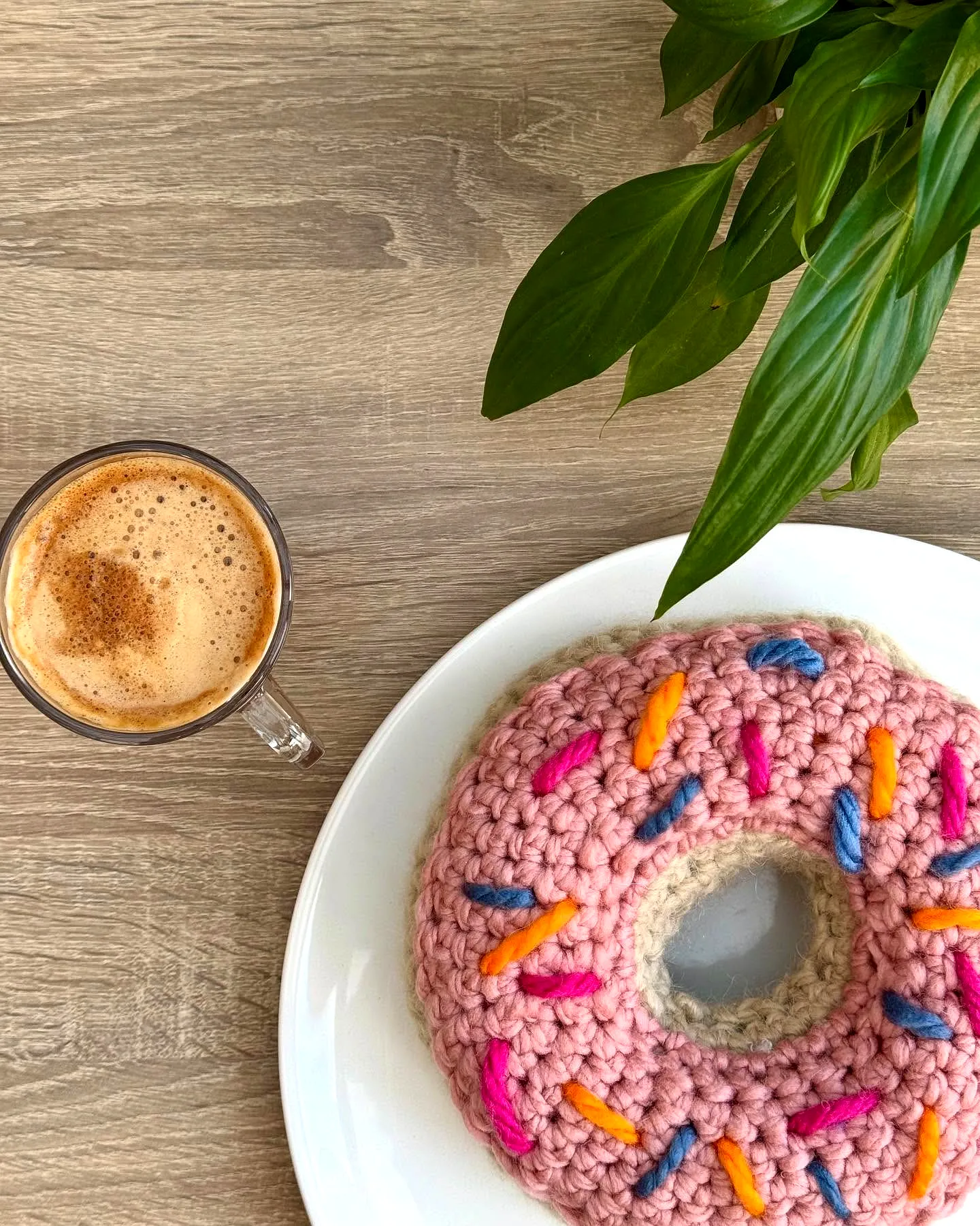 Easy Crochet Donut in Pastel Pink with Colorful Sprinkles