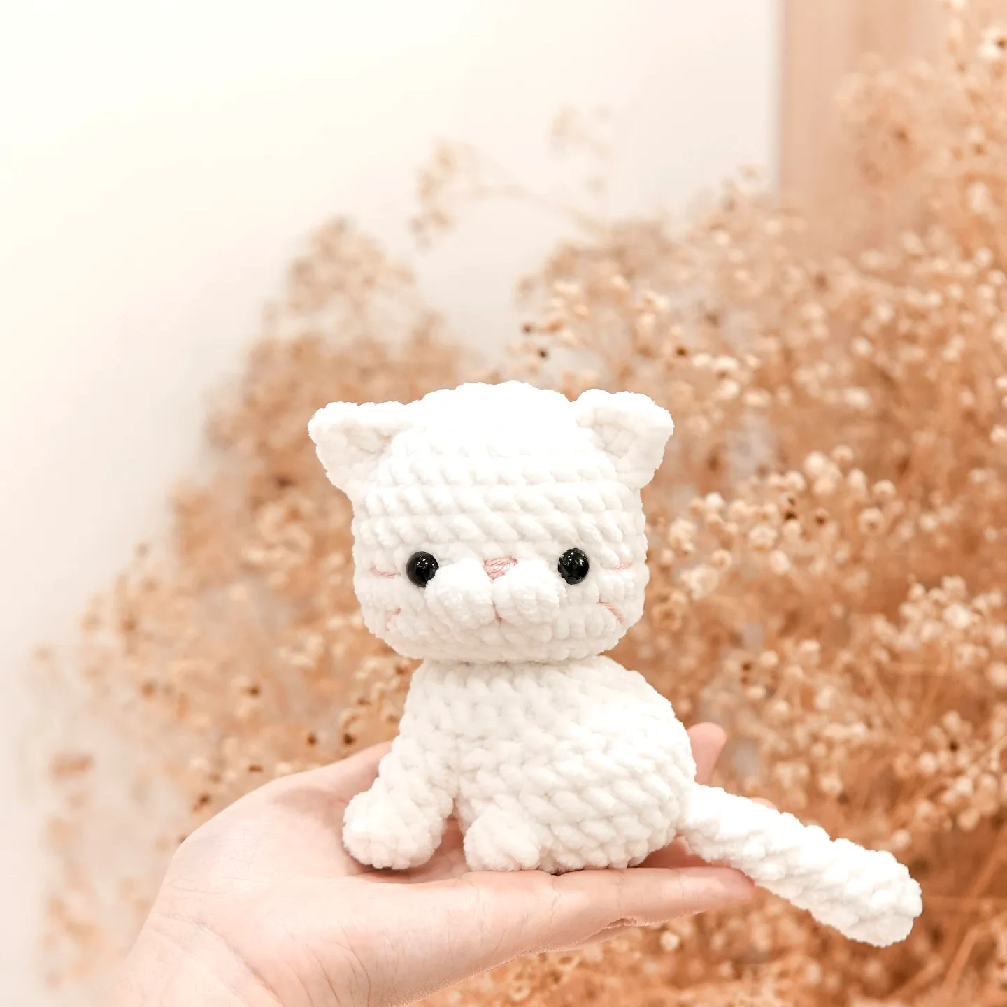 Easy Crochet Stuffed Animal Cute White Cat with Embroidered Details