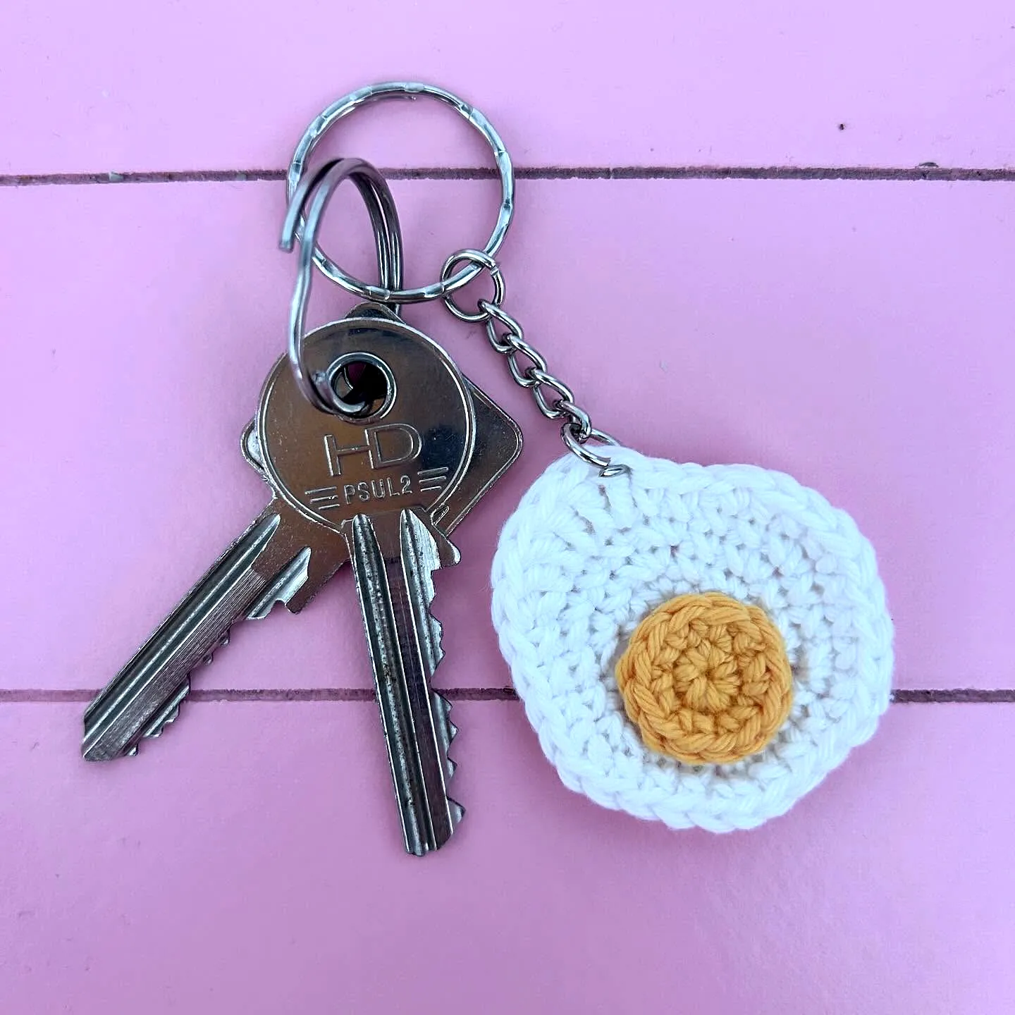 Easy Cute Crochet Egg Keychain in White and Yellow