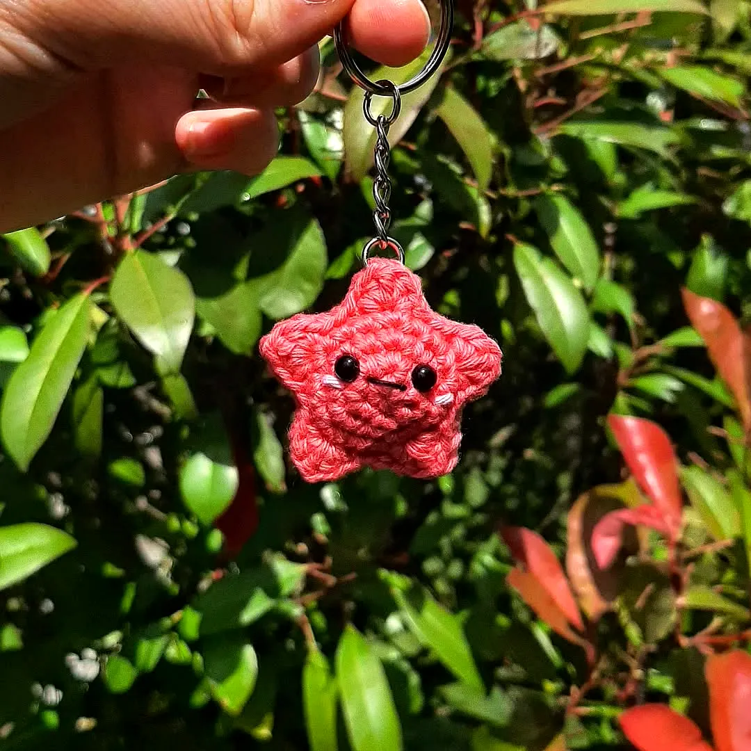 Easy Cute Crochet Starfish Keychain in Vibrant Coral Color