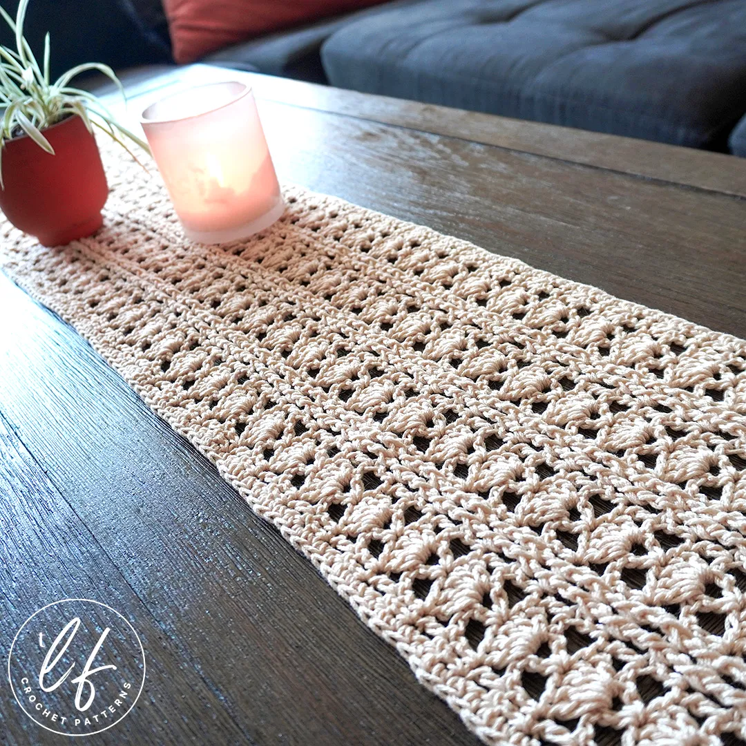 Elegant Crochet Table Runner in Beige with Lace Pattern