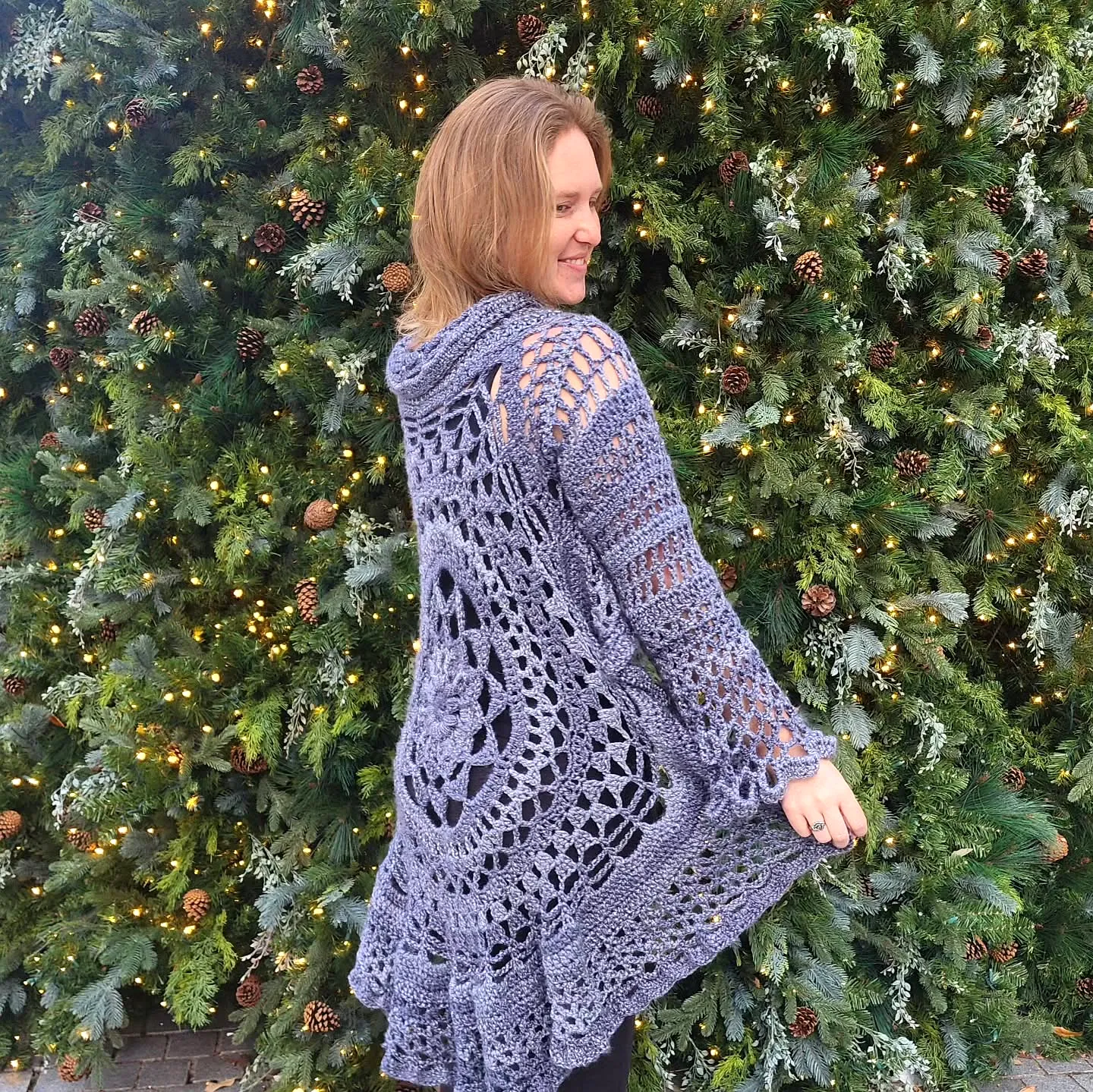Elegant Gray Crochet Duster with Intricate Lace Pattern