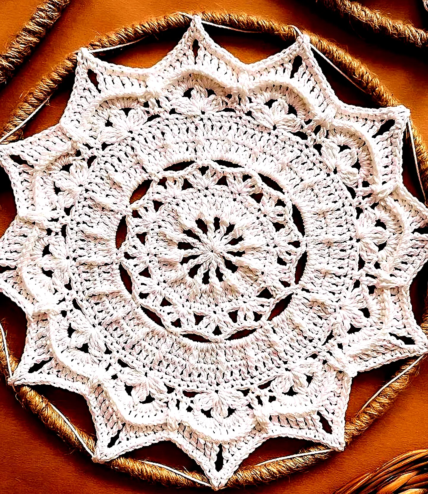 Elegant White Crochet Dream Catcher with Intricate Lace Design