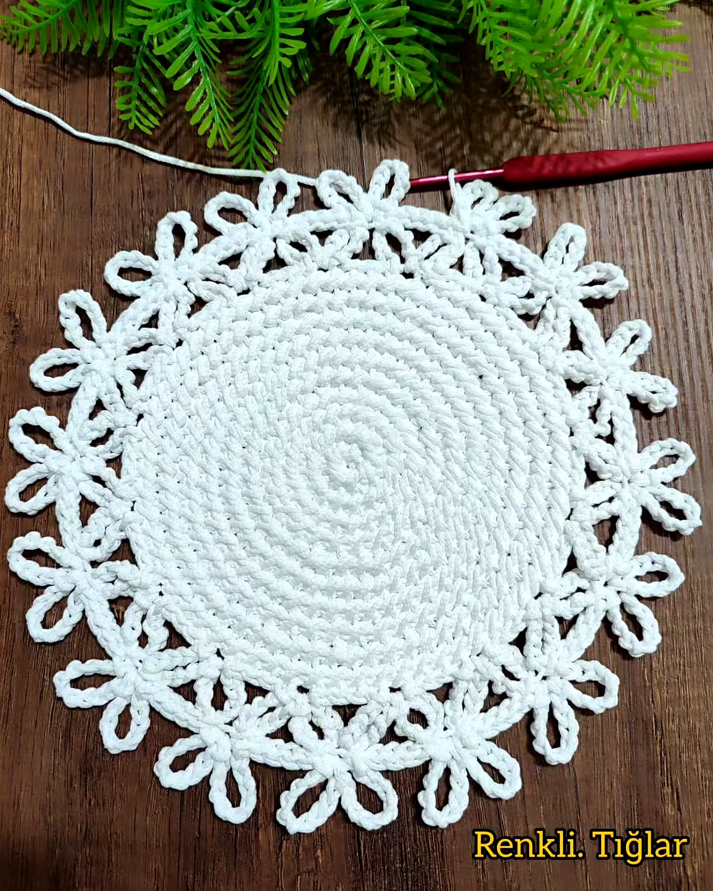 Elegant White Crochet Place Mat with Floral Border