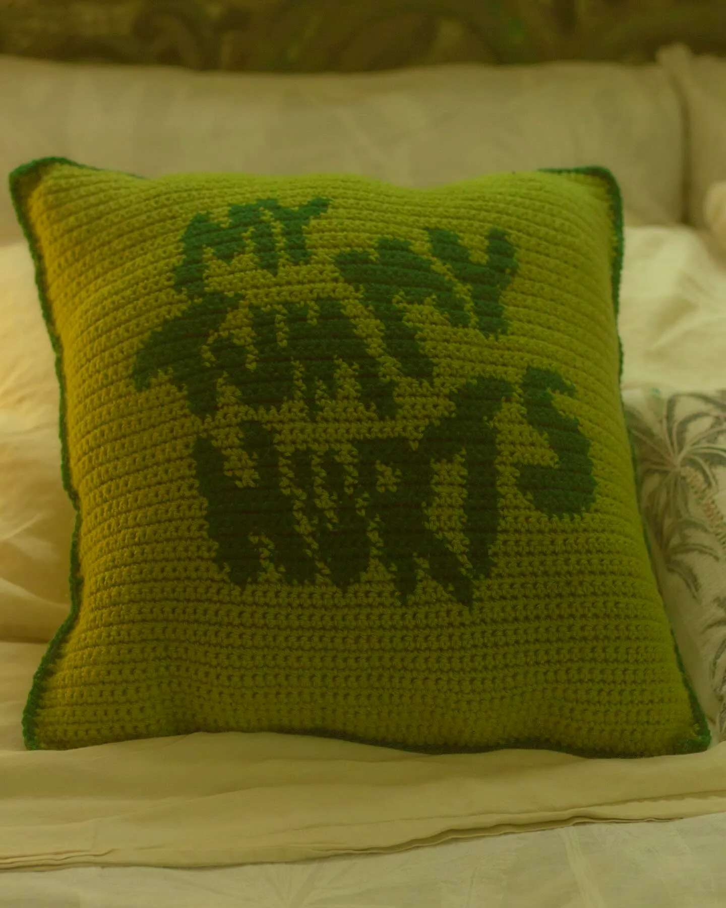 Playful Crochet Cushion in Vibrant Green