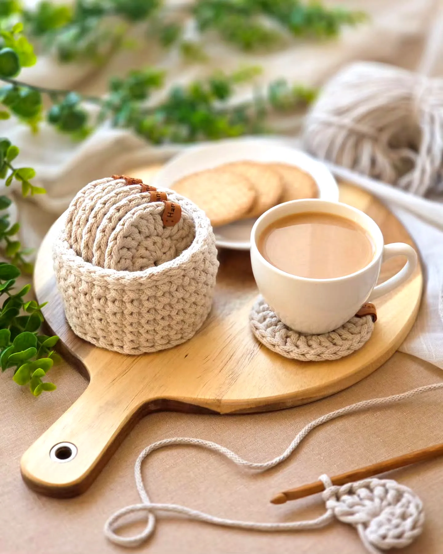 Simple Modern Crochet Coaster Set in Natural Tones