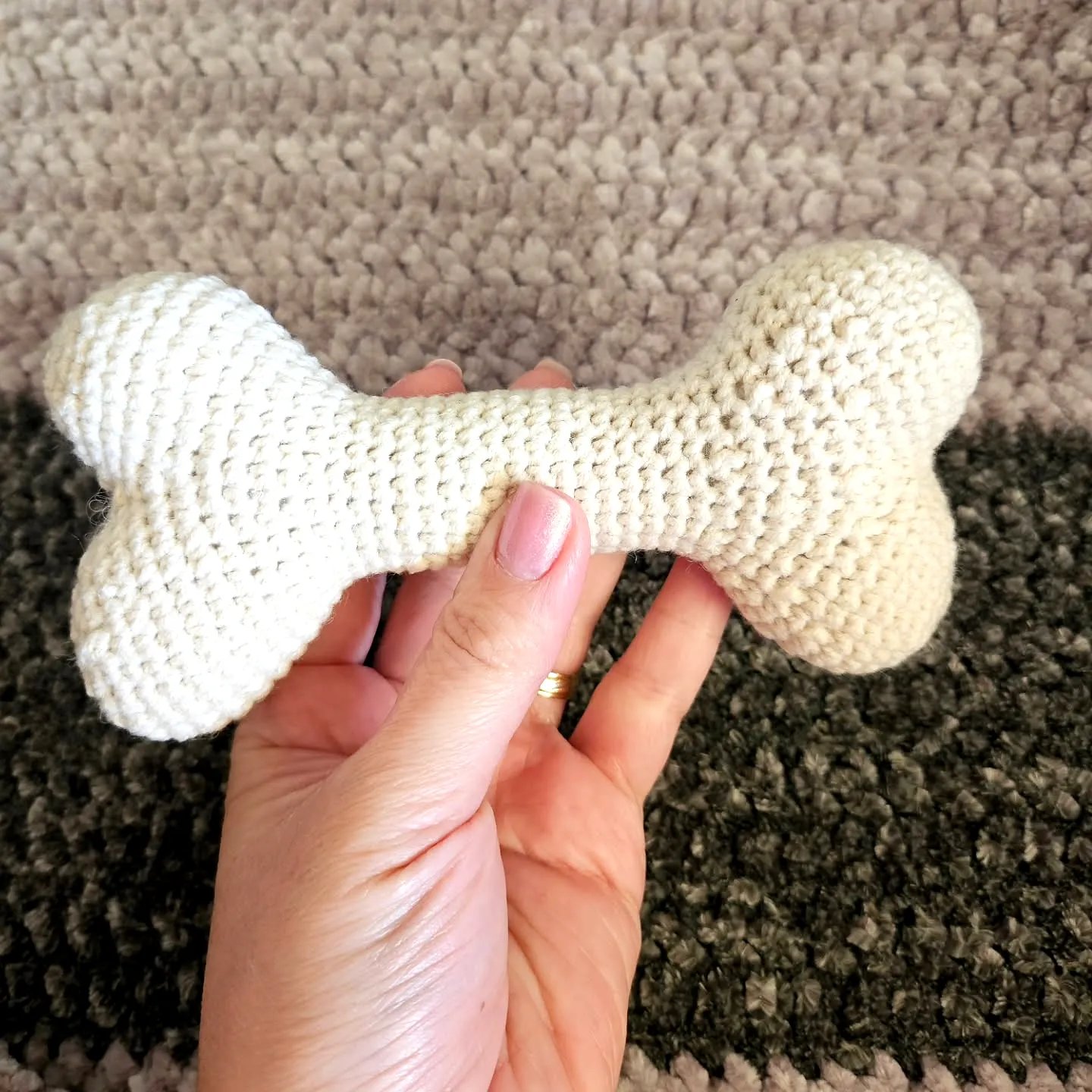 Stylish Beige Crochet Dog Toy in Classic Bone Design for All Levels