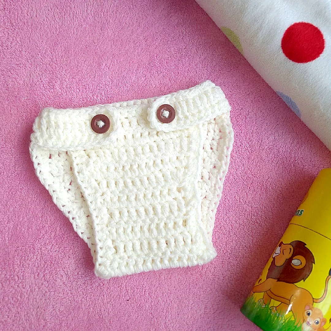 Stylish Creamy White Crochet Diaper Cover with Buttons
