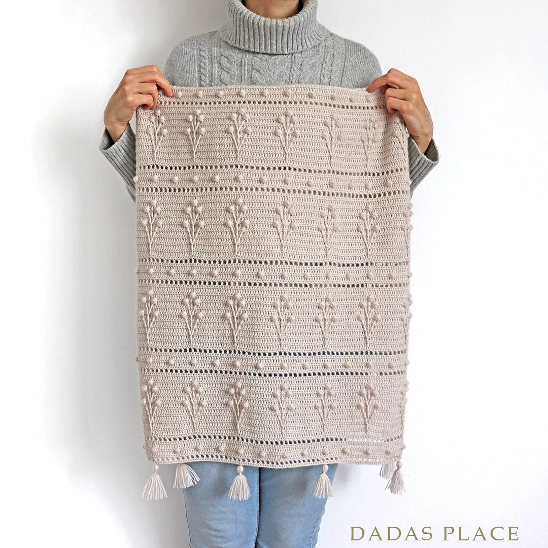 Stylish Crochet Baby Blanket in Neutral Beige with Floral Motifs
