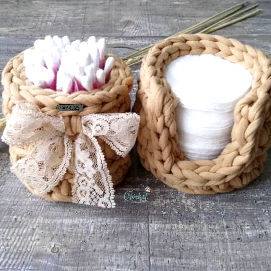 Stylish Crochet Basket Organizer in Neutral Beige with Lace Bow