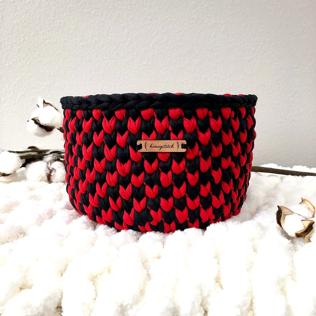 Stylish Crochet Basket Organizer in Vibrant Red and Black