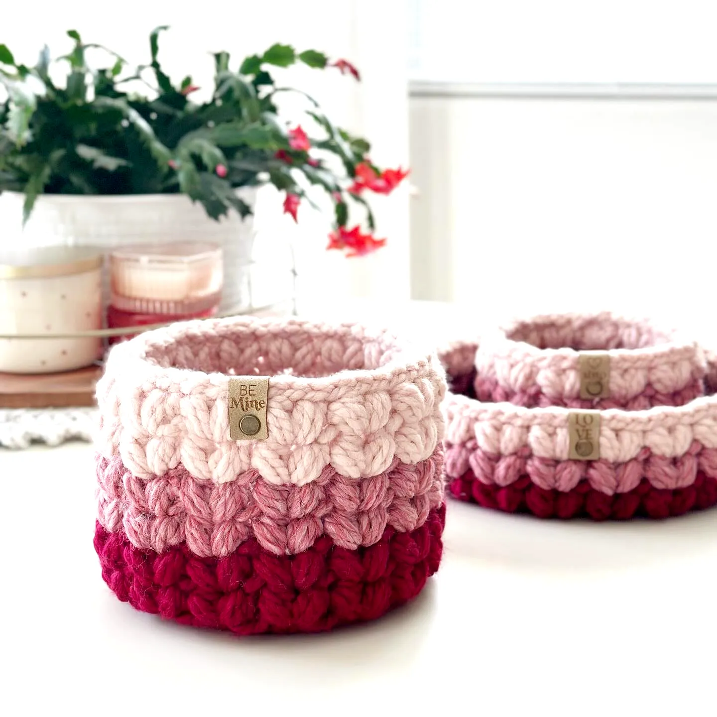 Stylish Crochet Basket Set in Vibrant Pink and Red Shades
