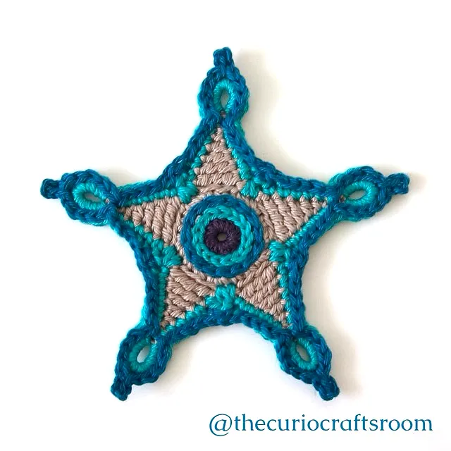 Stylish Crochet Christmas Star in Teal Beige and Purple