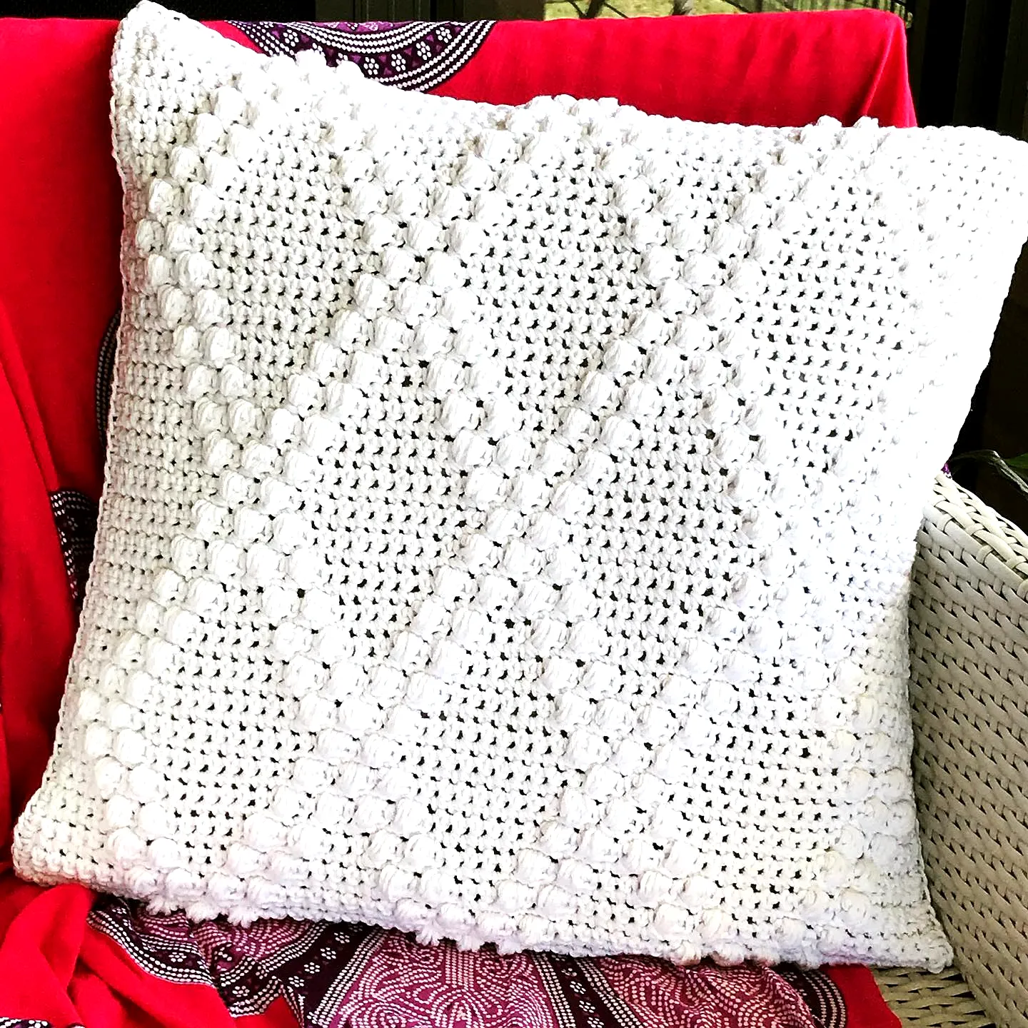 Stylish Crochet Cushion Cover with Bobble Pattern in Soft White