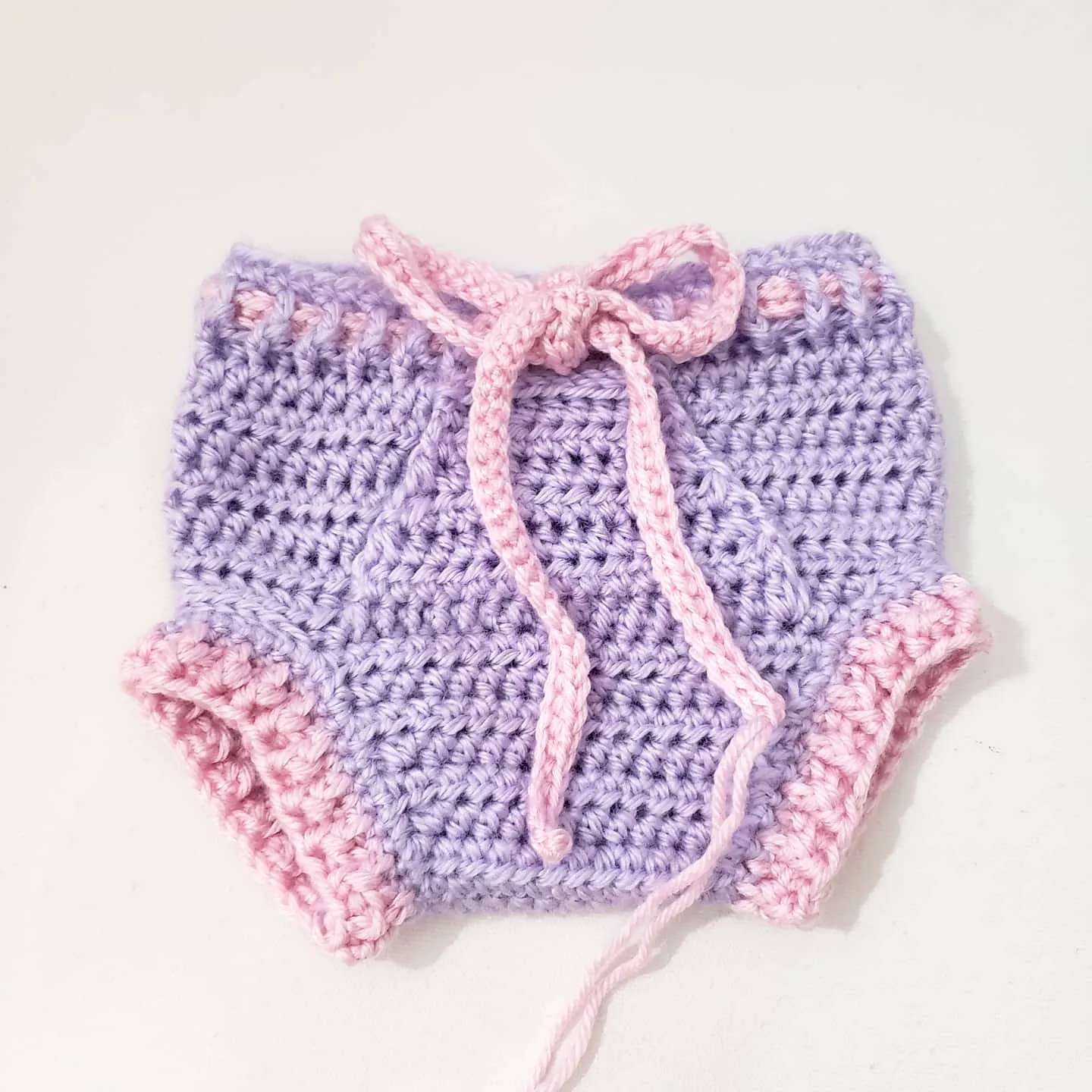 Stylish Crochet Diaper Cover in Lavender with Pink Accents