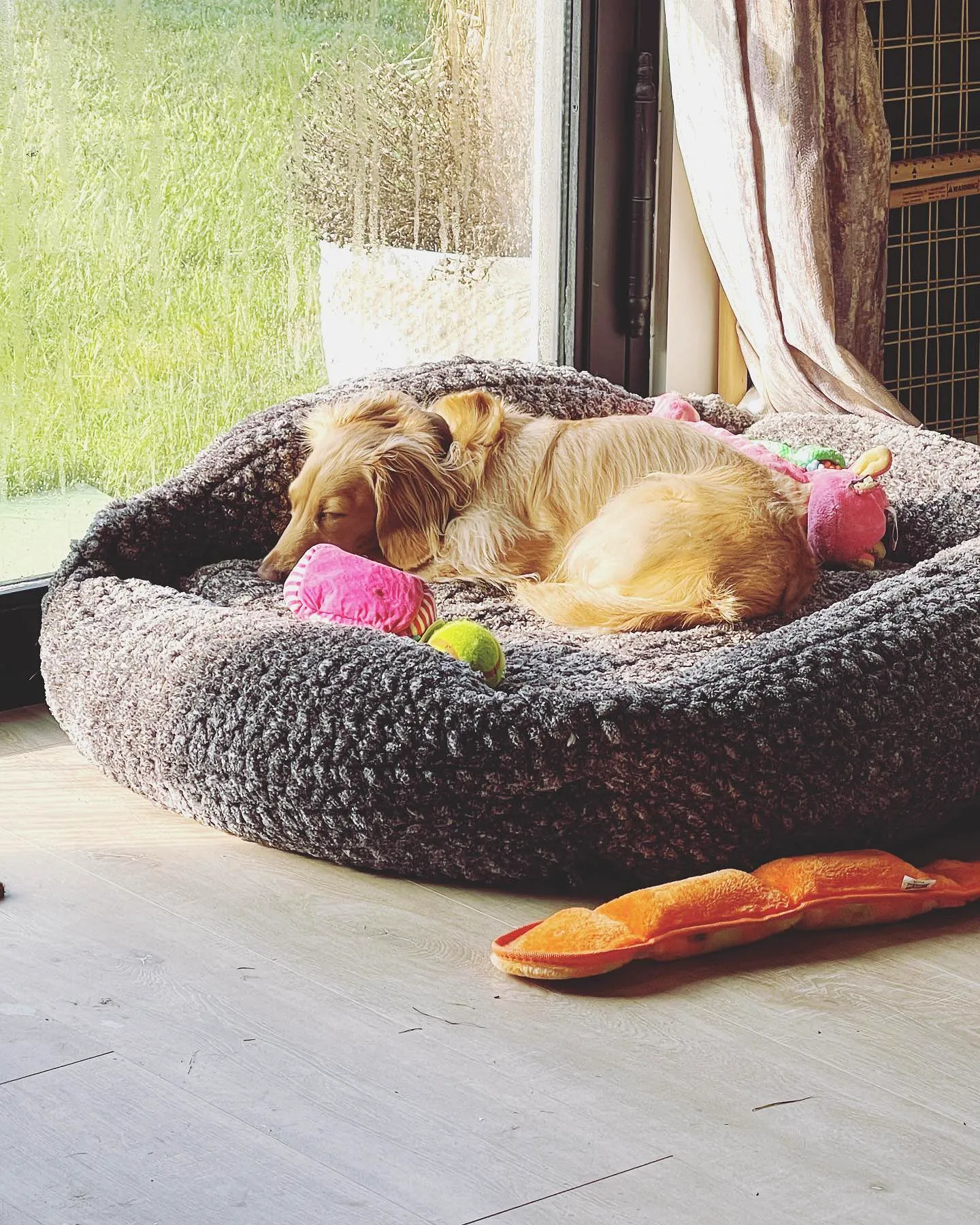 Stylish Crochet Dog Bed in Soft Gray