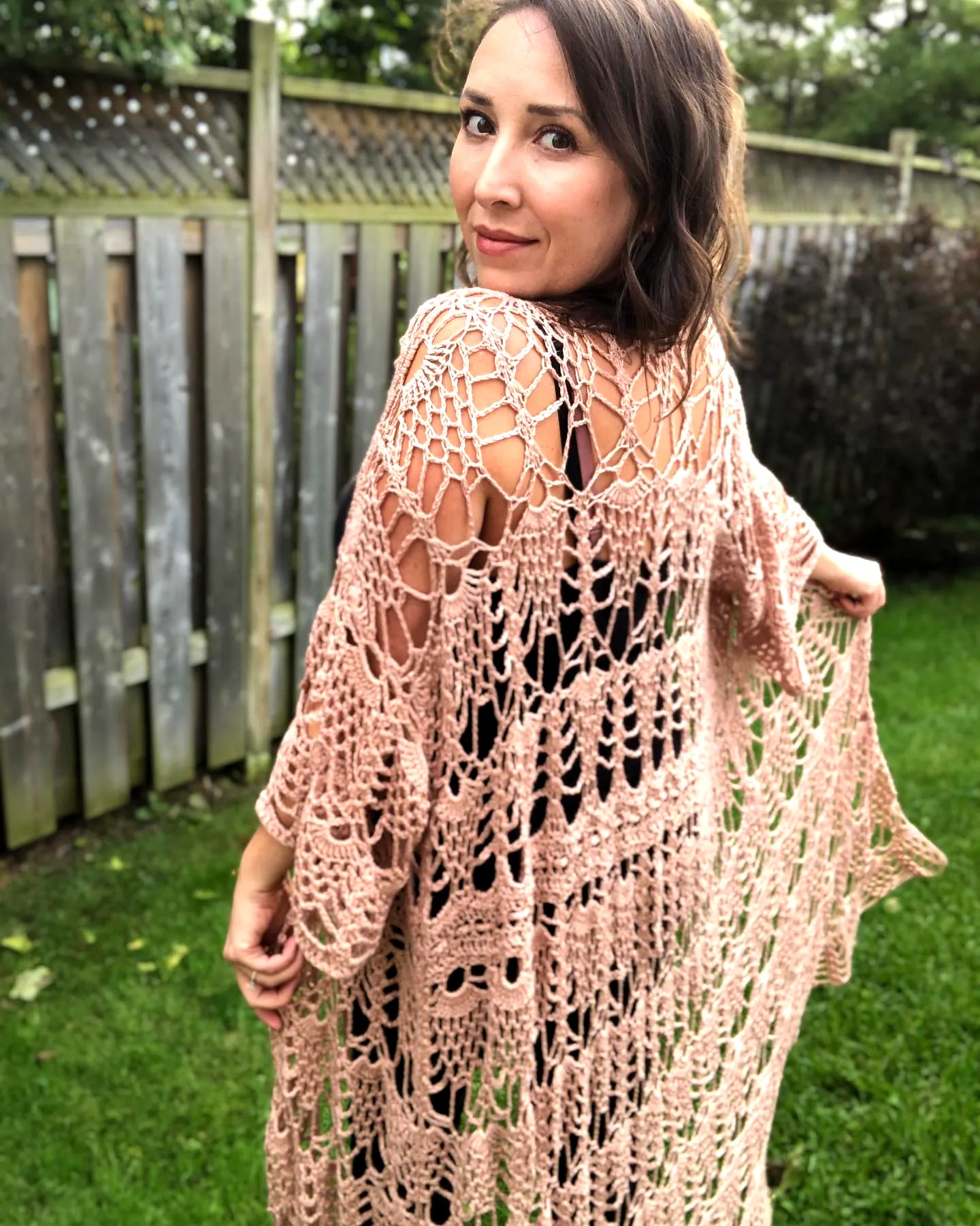 Stylish Crochet Duster in Dusty Rose