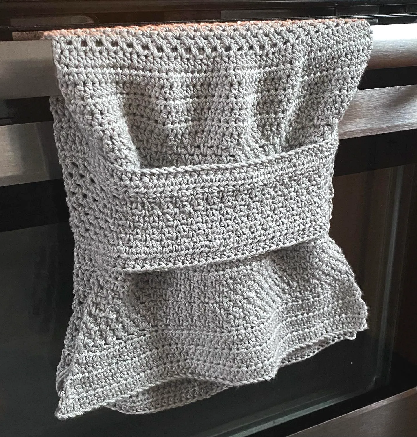 Stylish Crochet Kitchen Towel in Textured Gray