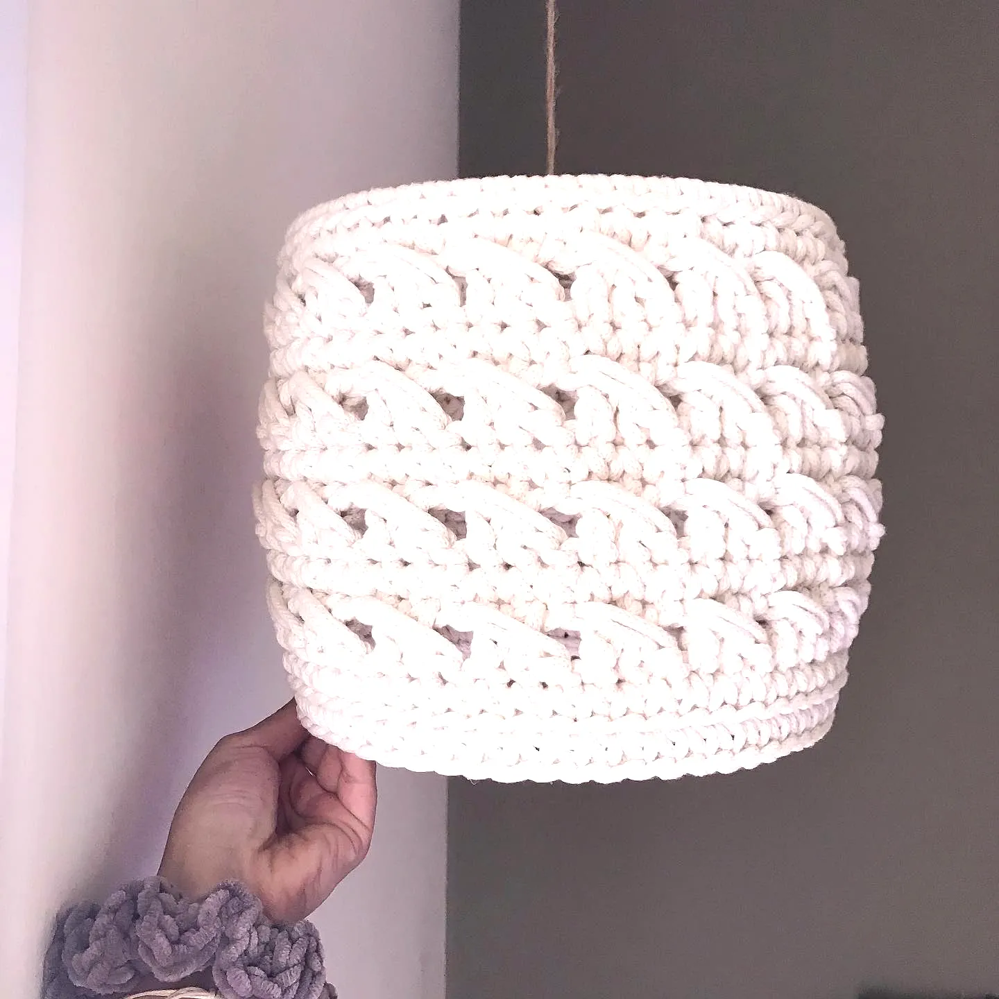 Stylish Crochet Lampshade in Creamy White with Textured Design