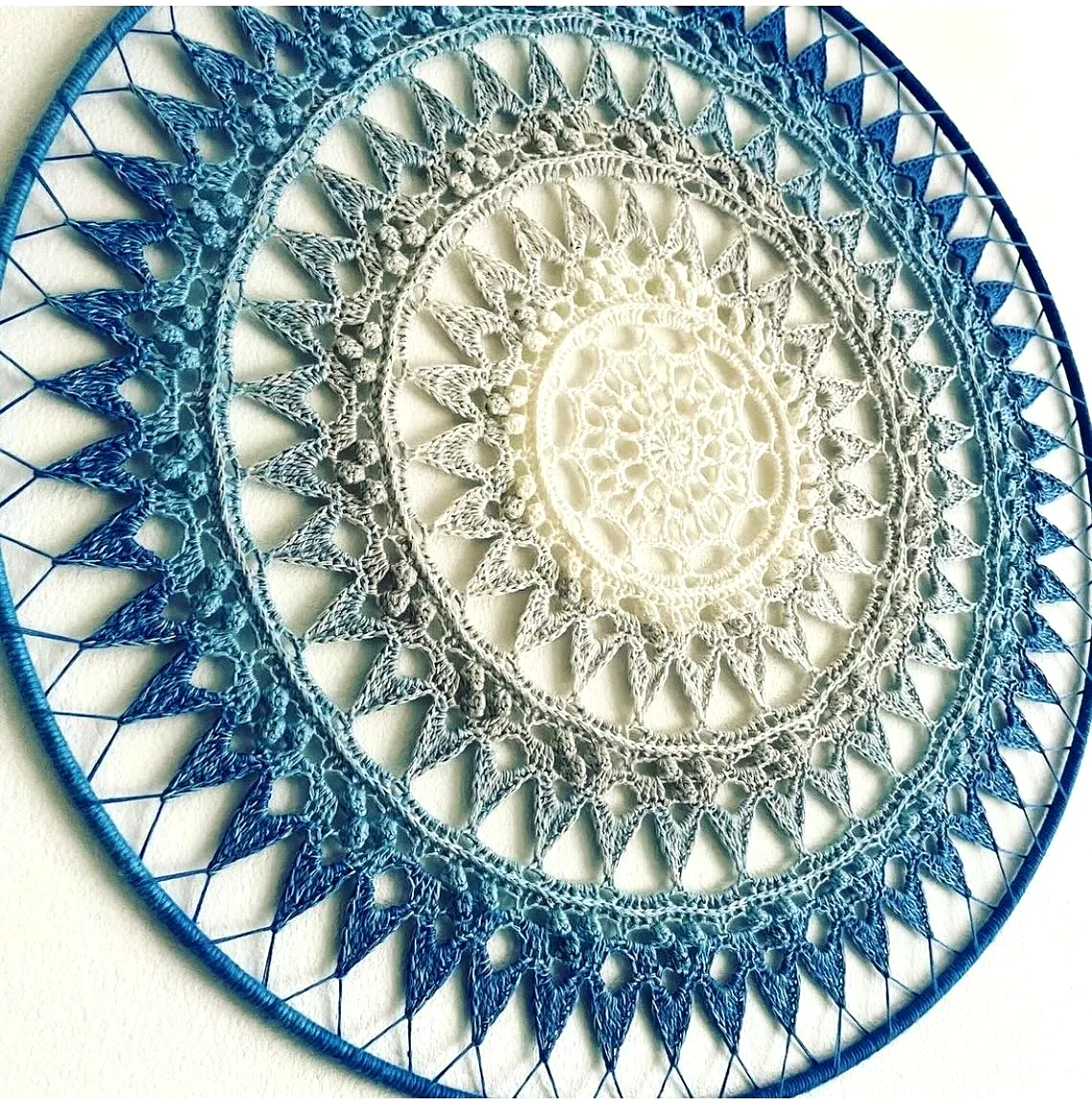 Stylish Crochet Mandala in Blue and Cream