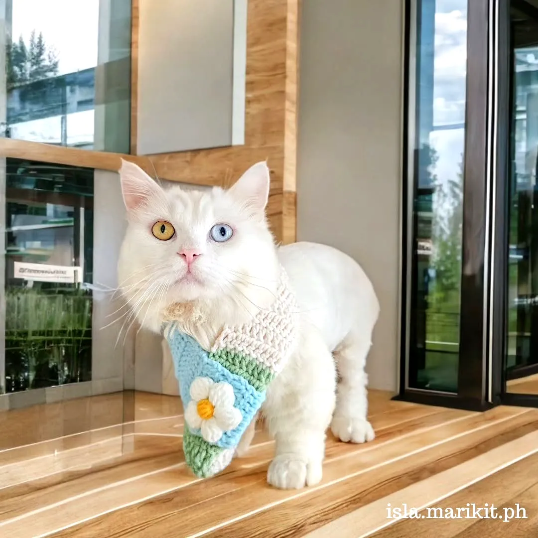 Stylish Crochet Pet Scarf in Pastel Colors with Floral Accents