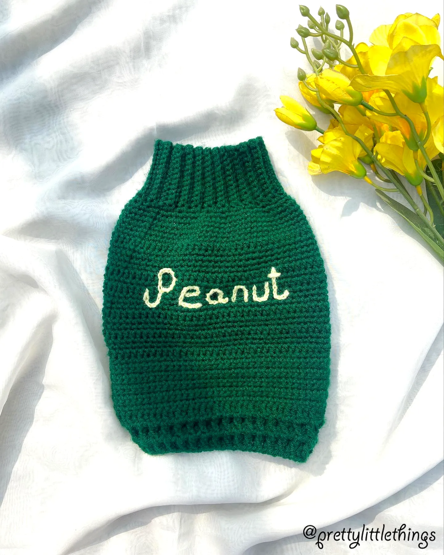 Stylish Crochet Pet Sweater in Rich Green for Your Pup Peanut