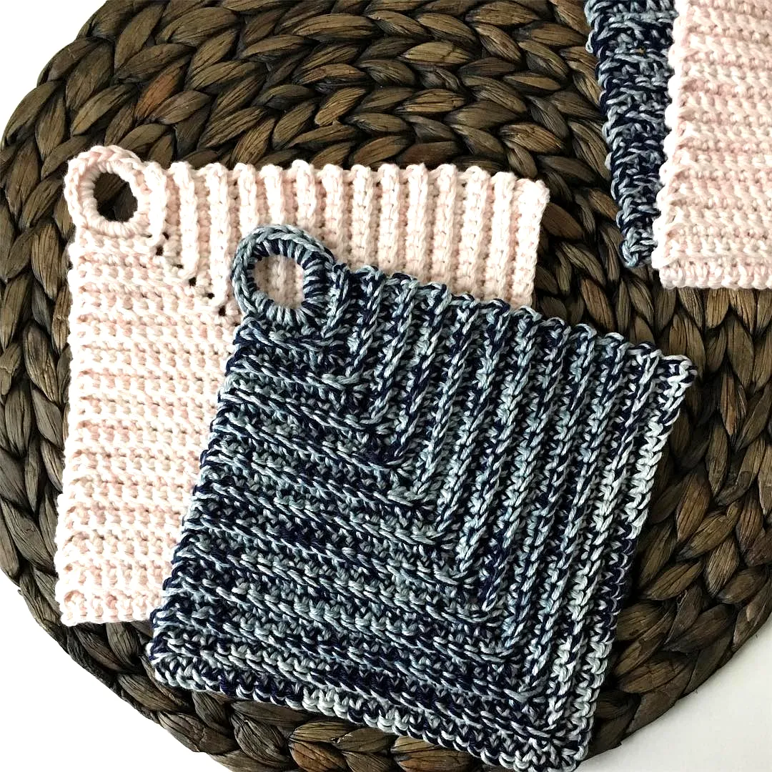 Stylish Crochet Pot Holder in Soft Pink and Blue Gradient