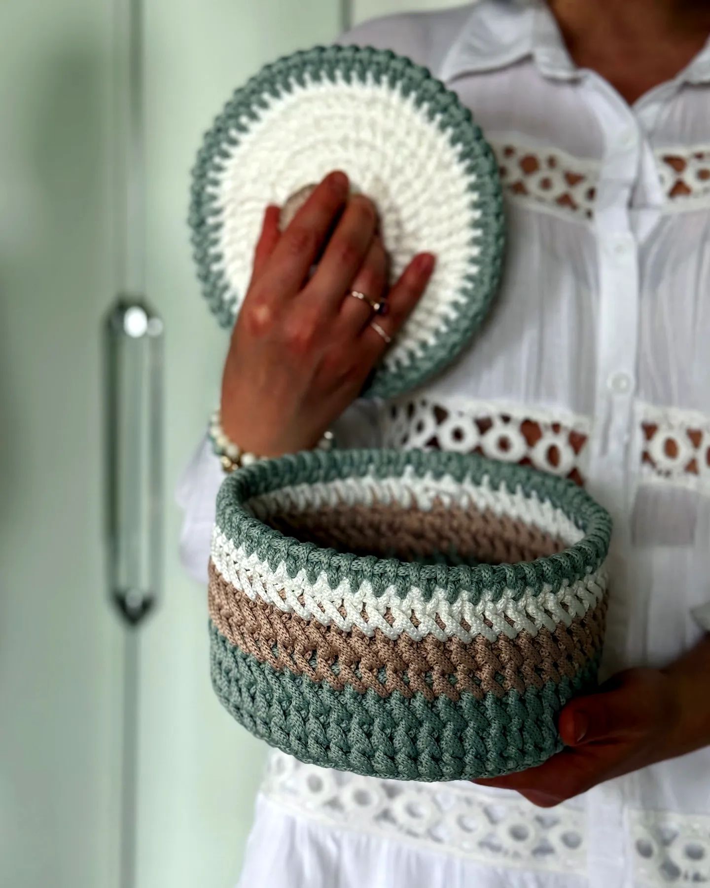 Stylish Crochet Storage Bin in Soft Pastel Colors