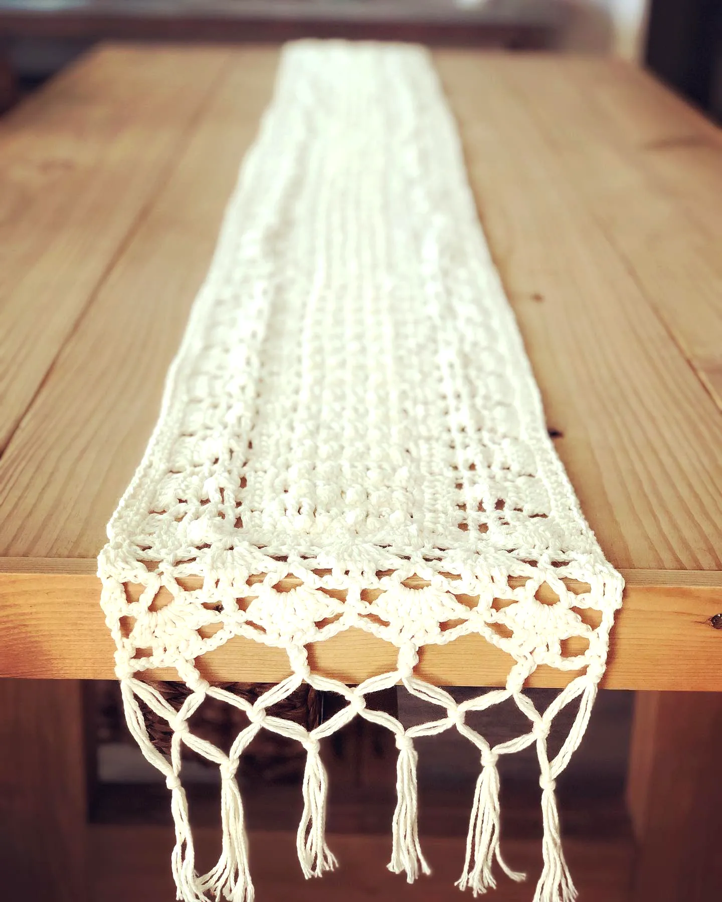 Stylish Crochet Table Runner in Natural Cream with Lace Design