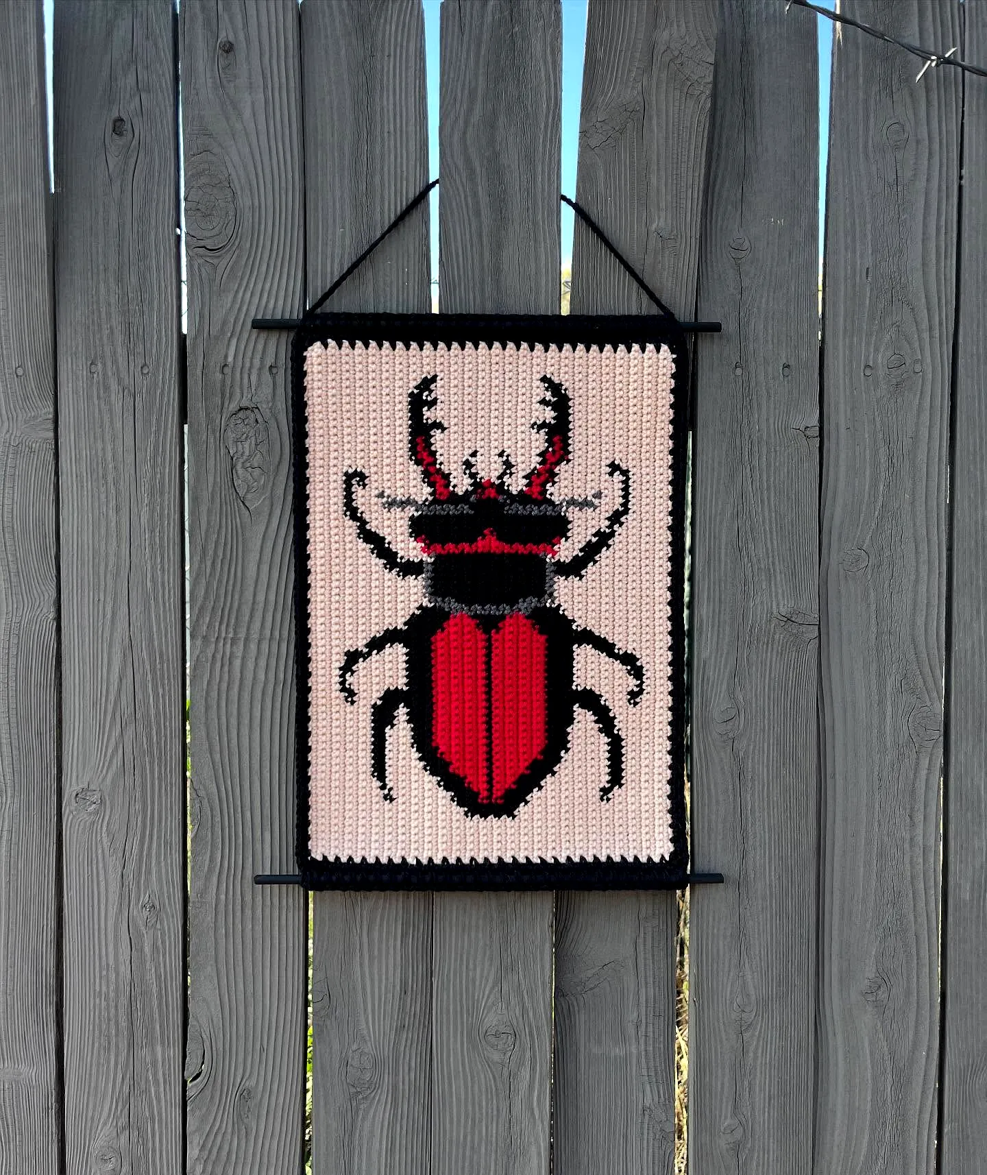 Stylish Crochet Wall Hanging with Bold Beetle Design and Colors