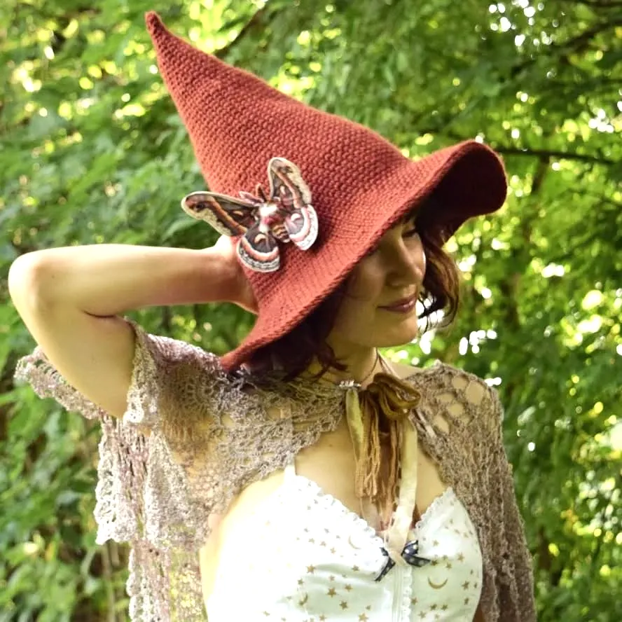 Stylish Crochet Wizard Hat in Earthy Tones with Butterfly Detail