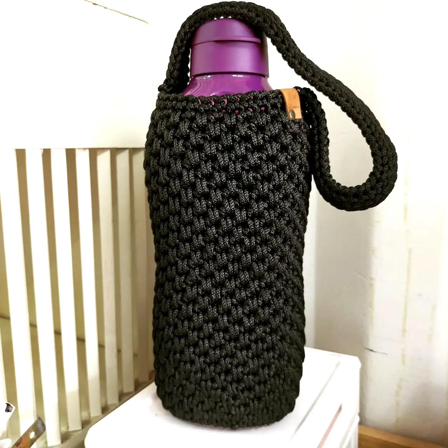 Stylish Dark Crochet Bottle Cozy