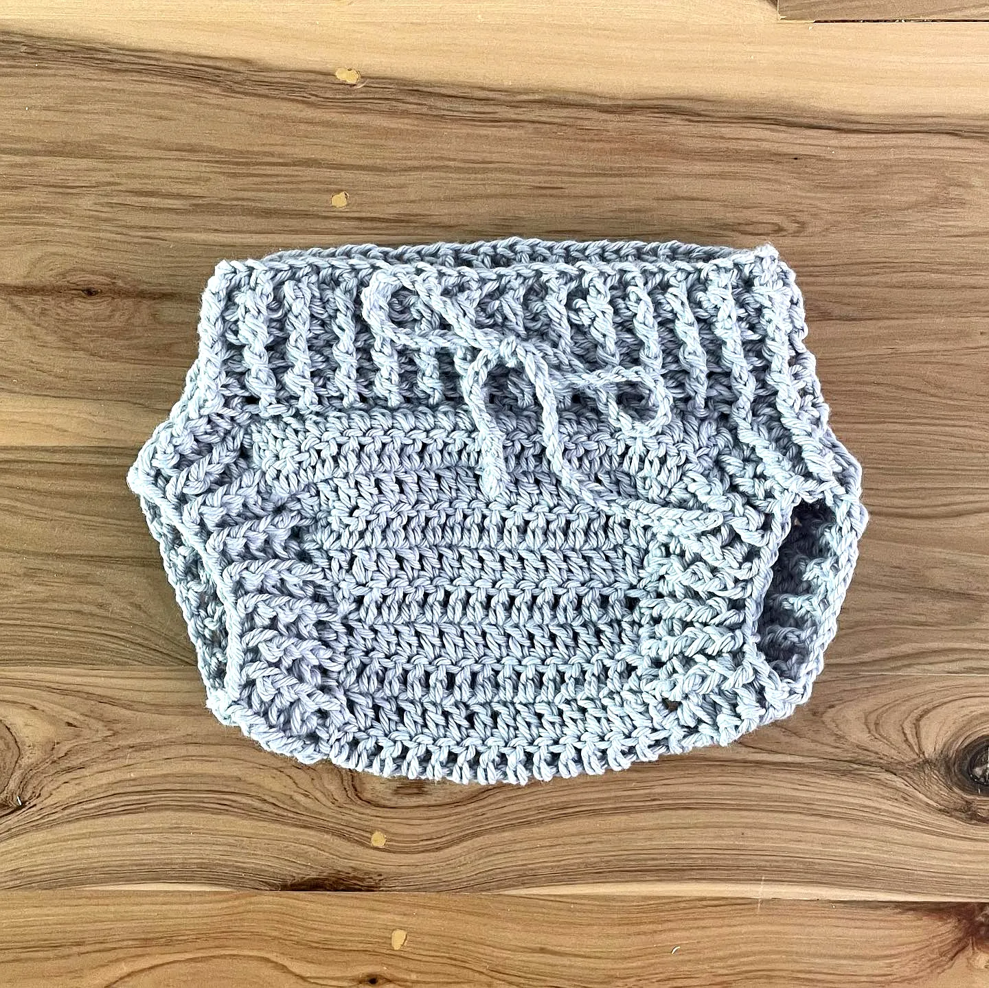 Stylish Light Gray Crochet Diaper Cover with Ribbed Texture