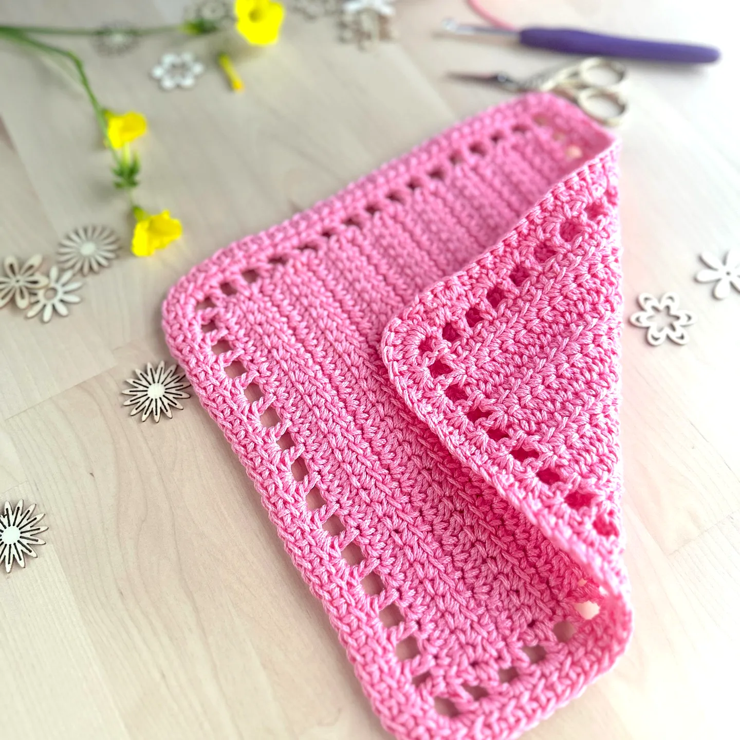 Stylish Pink Crochet Washcloth with Textured Stitch Design