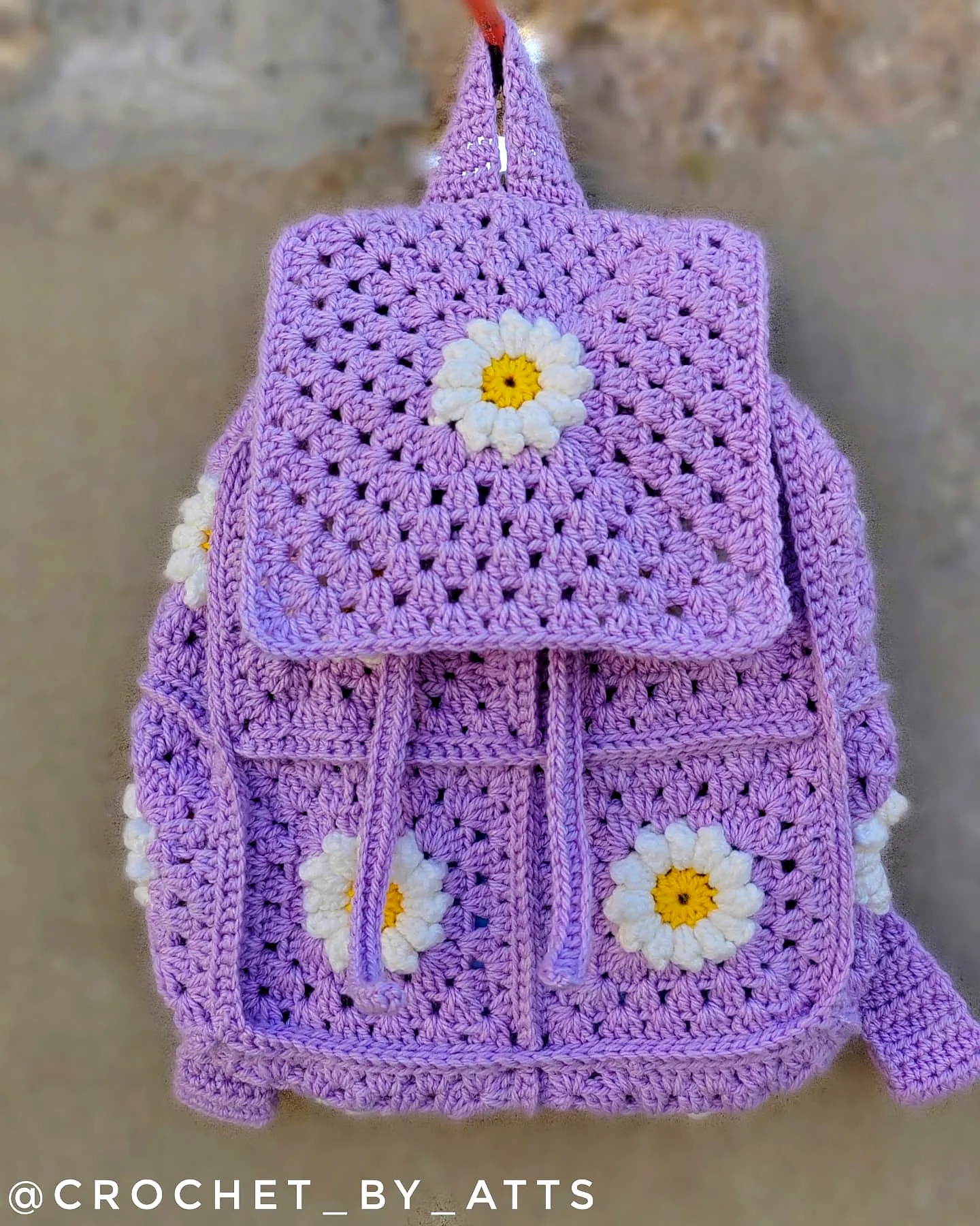 Stylish Purple Crochet Backpack with Daisies