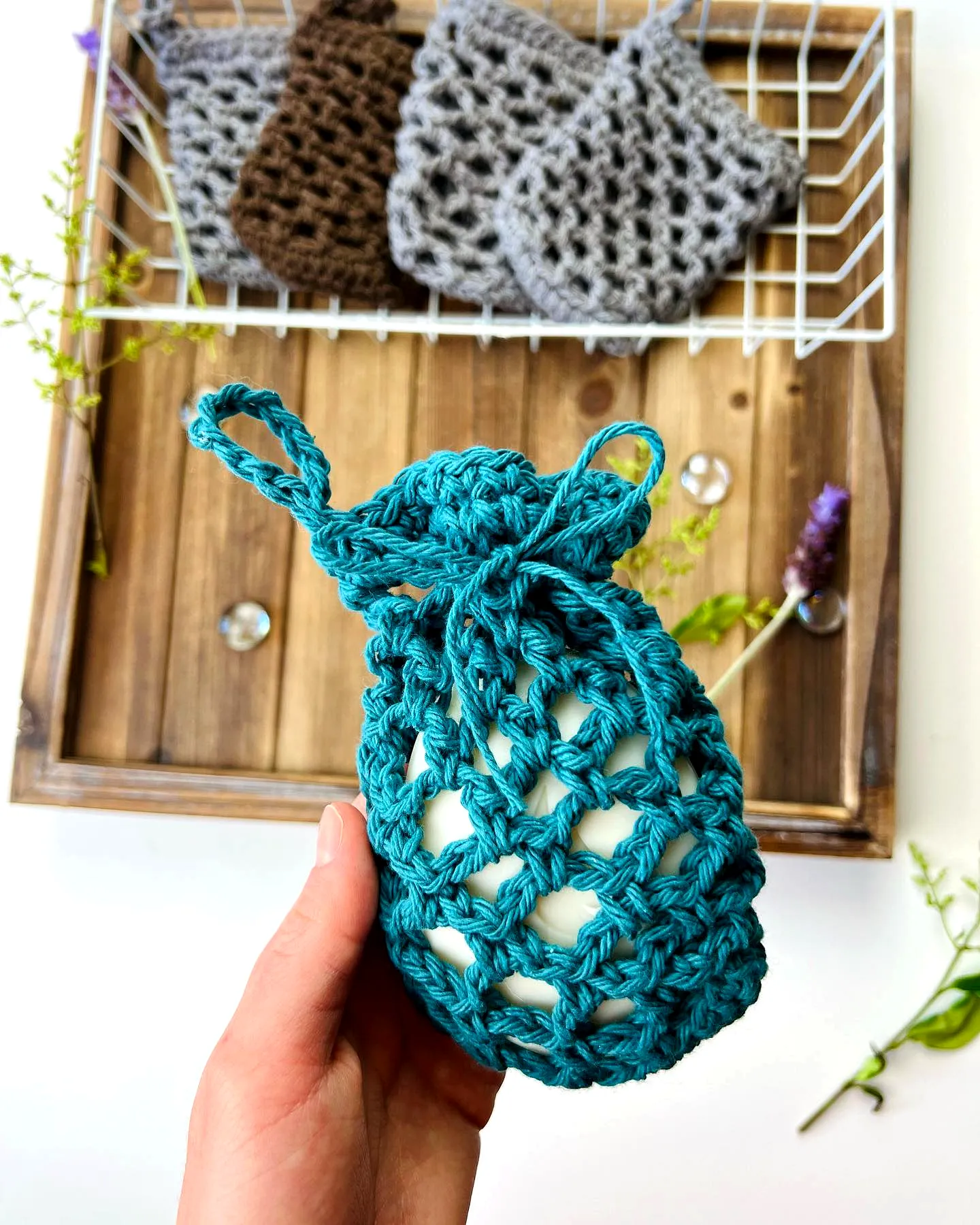 Stylish Teal Crochet Soap Saver with Easy Drainage Design