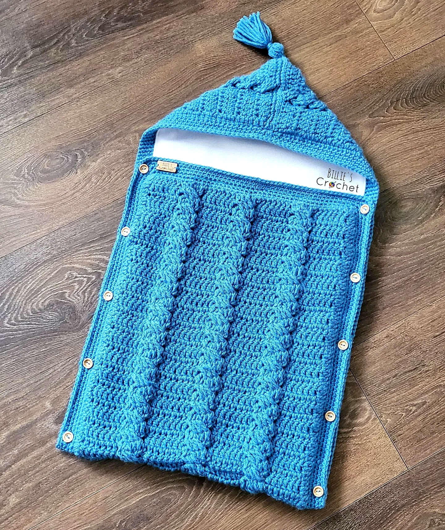Vibrant Blue Crochet Baby Cocoon with Hood and Button Closures