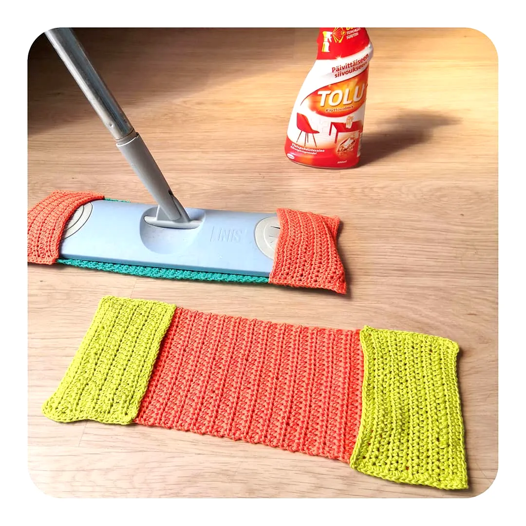 Vibrant Coral and Lime Green Crochet Mop Cover for Beginners
