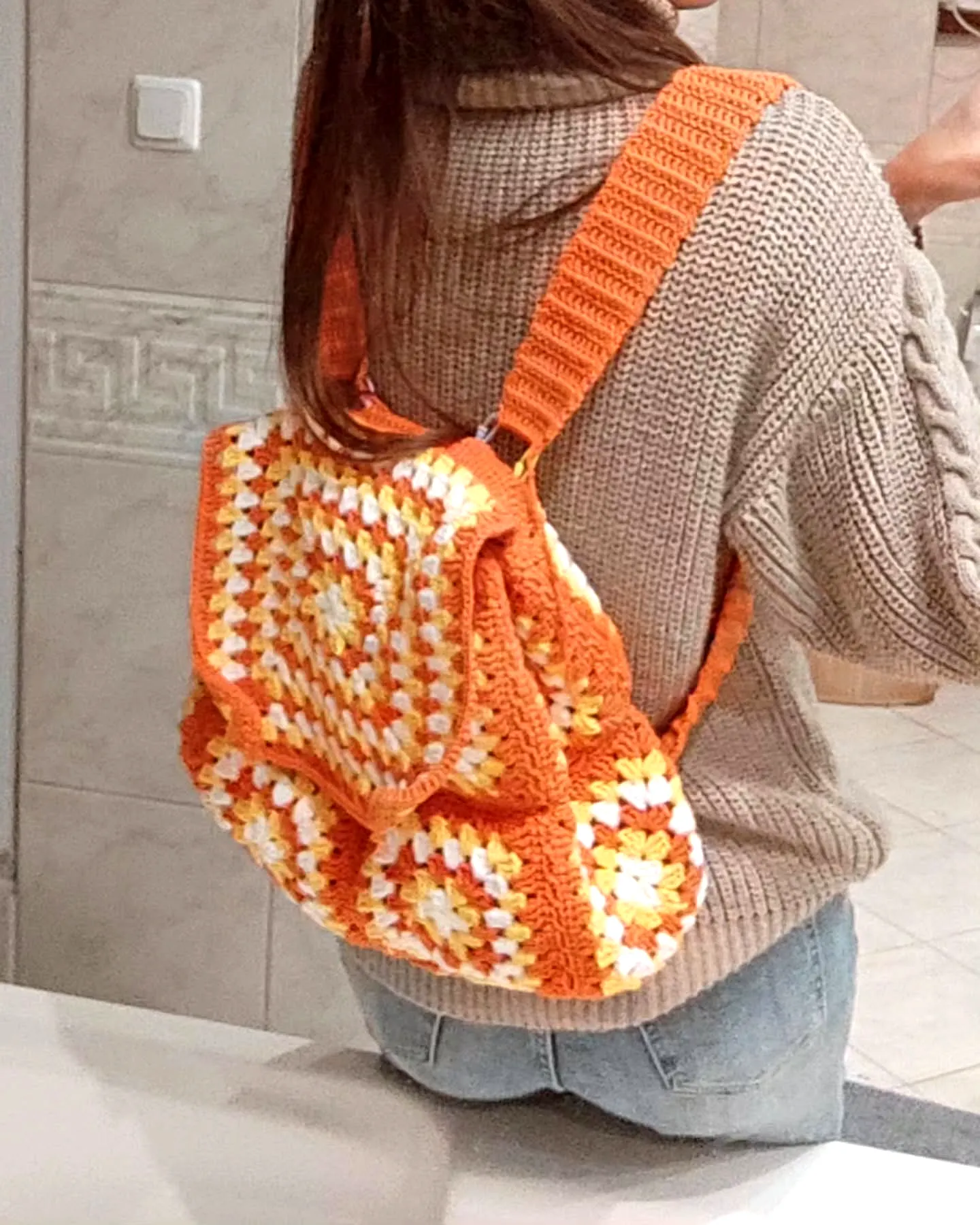 Vibrant Crochet Backpack with Geometric Patterns