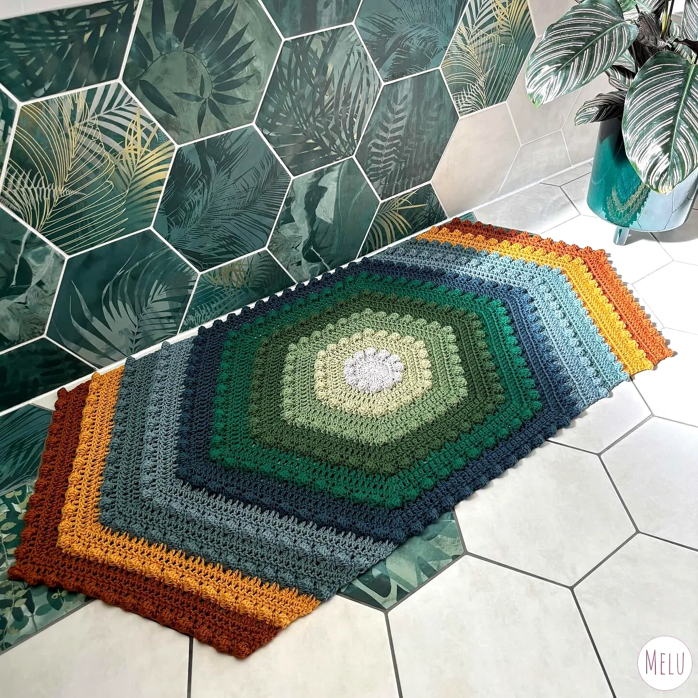 Vibrant Crochet Bath Mat in Hexagonal Design