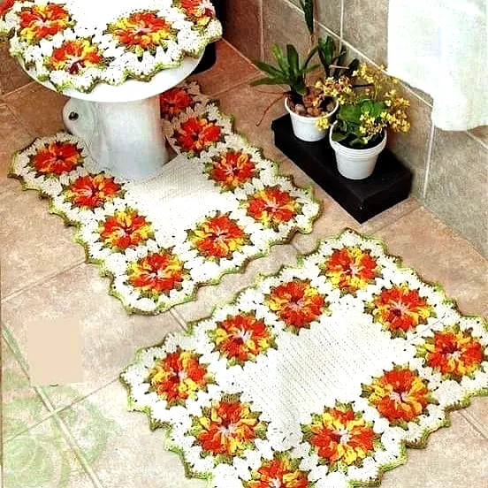 Vibrant Crochet Bath Mat Set with Floral Design for Avid Crafters