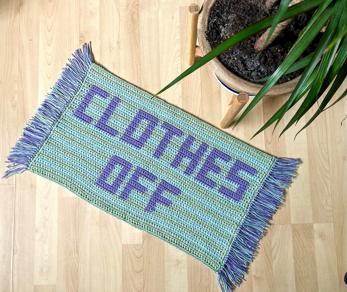 Vibrant Crochet Bath Mat with Cute Phrase