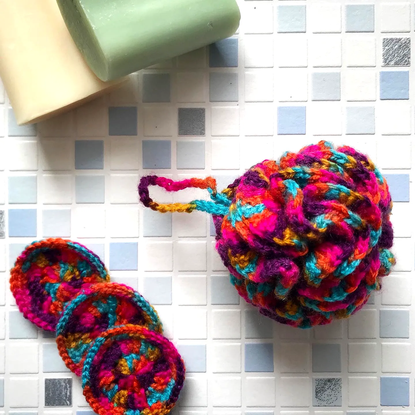 Vibrant Crochet Bath Pouf in Colorful Textured Design for Intermediates