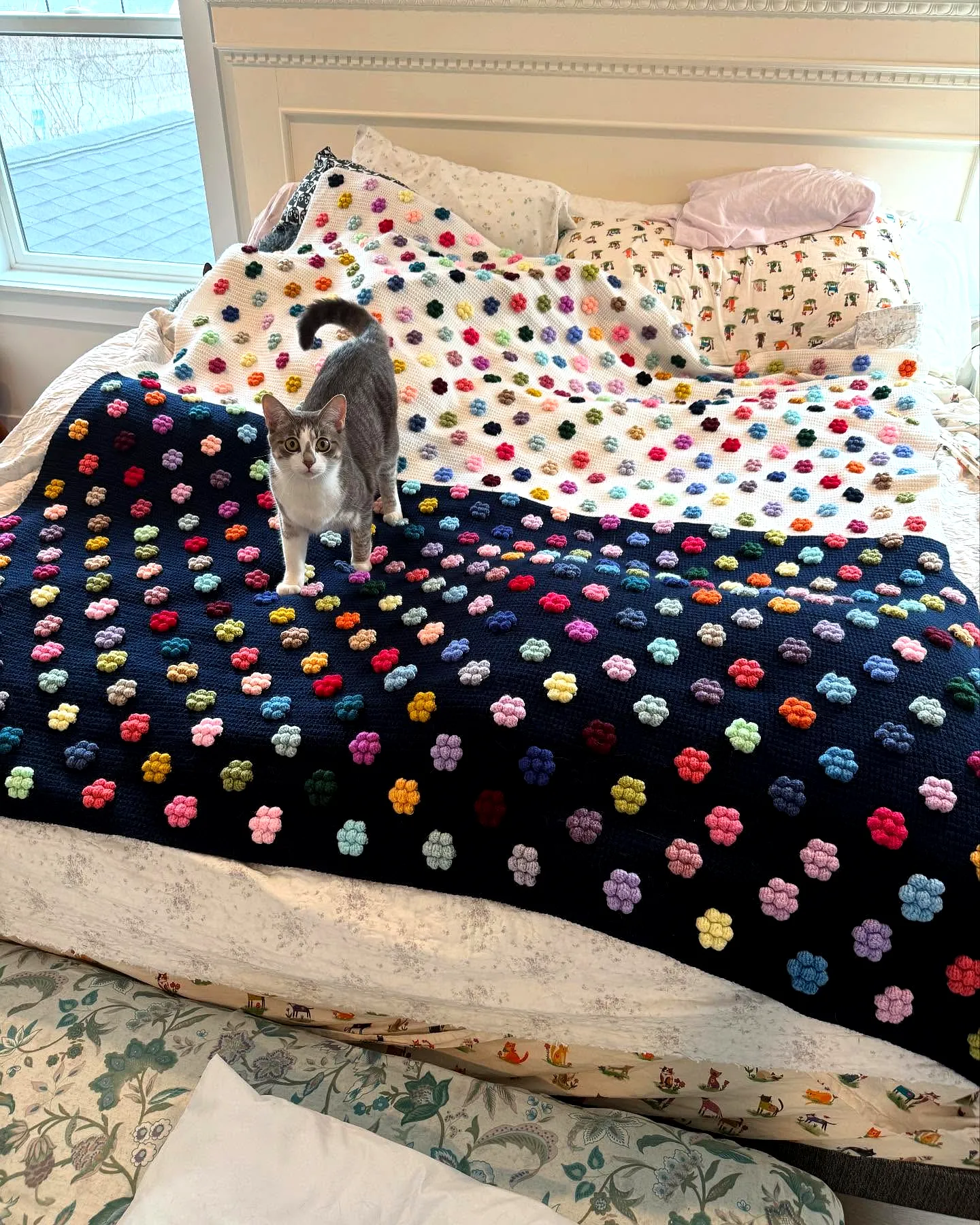 Vibrant Crochet Blanket with Colorful Polka Dots for Intermediates