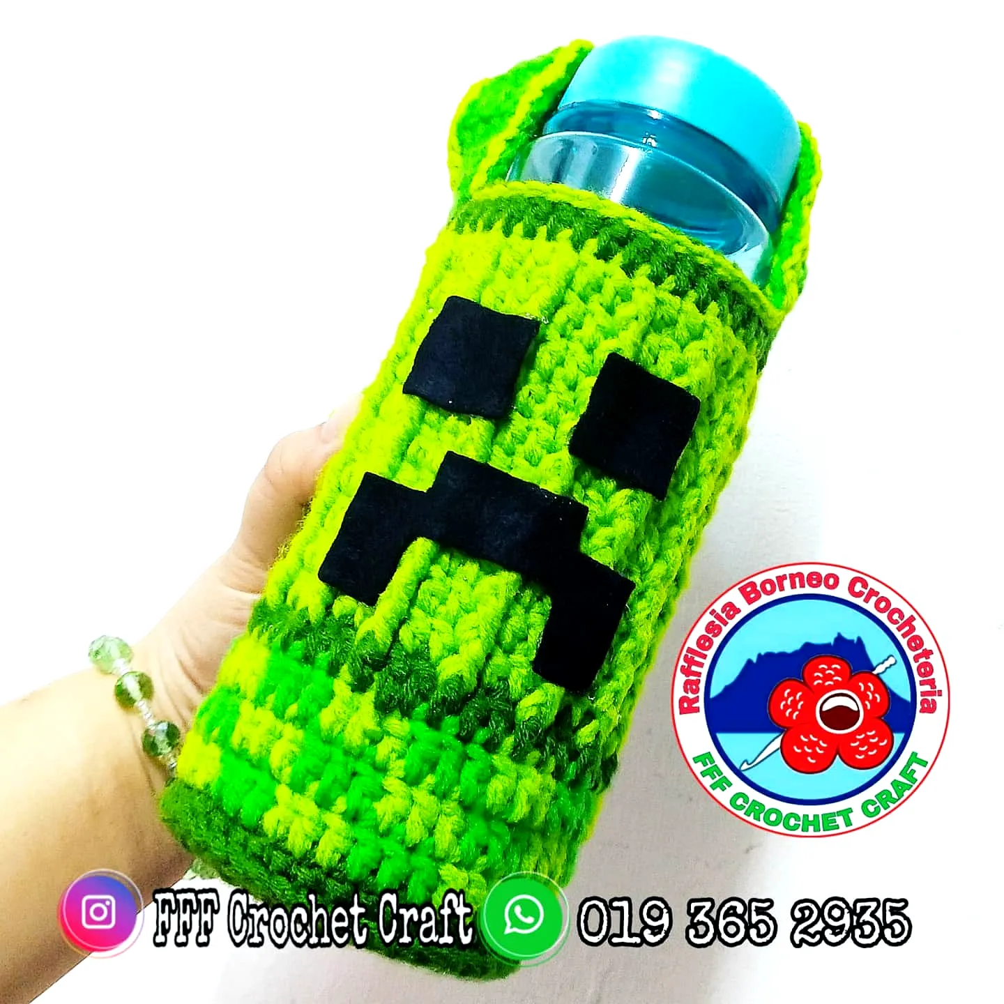 Vibrant Crochet Bottle Cozy in Minecraft Style for Crafters