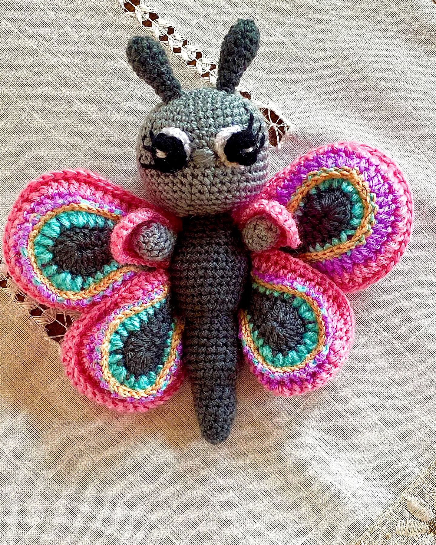 Vibrant Crochet Butterfly in Amigurumi Style
