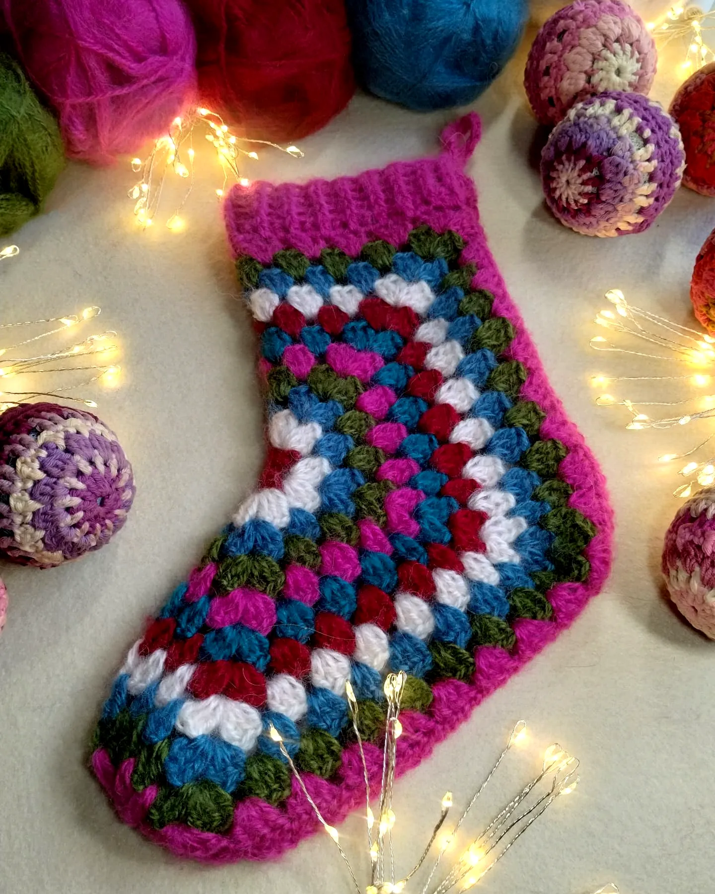 Vibrant Crochet Christmas Stocking in Granny Square Style
