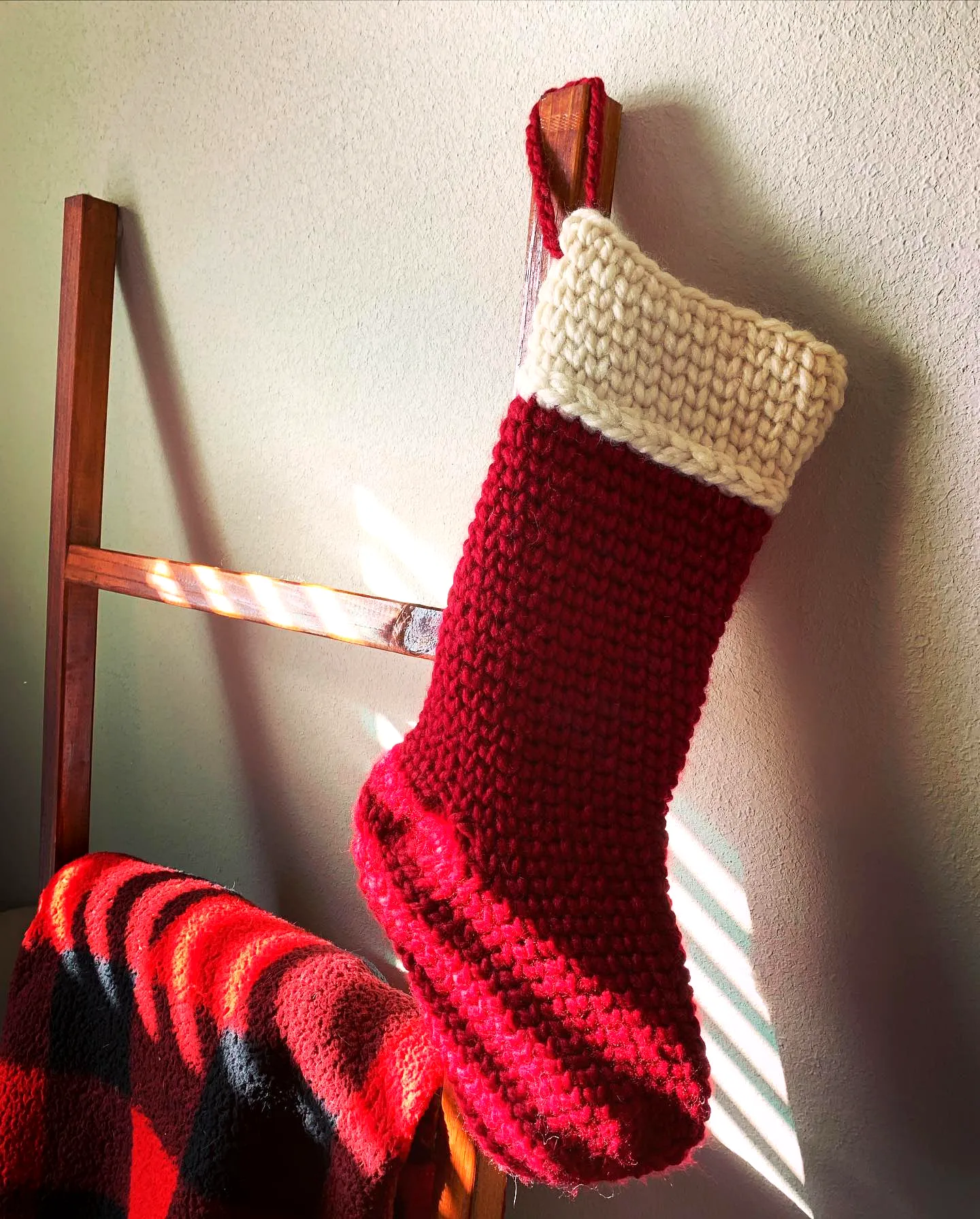 Vibrant Crochet Christmas Stocking in Red and Cream Delight